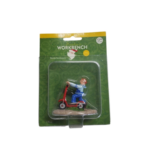 Santa's Workshop 2002 Boy On Scooter Accessory VTG Christmas Village - Picture 2 of 9
